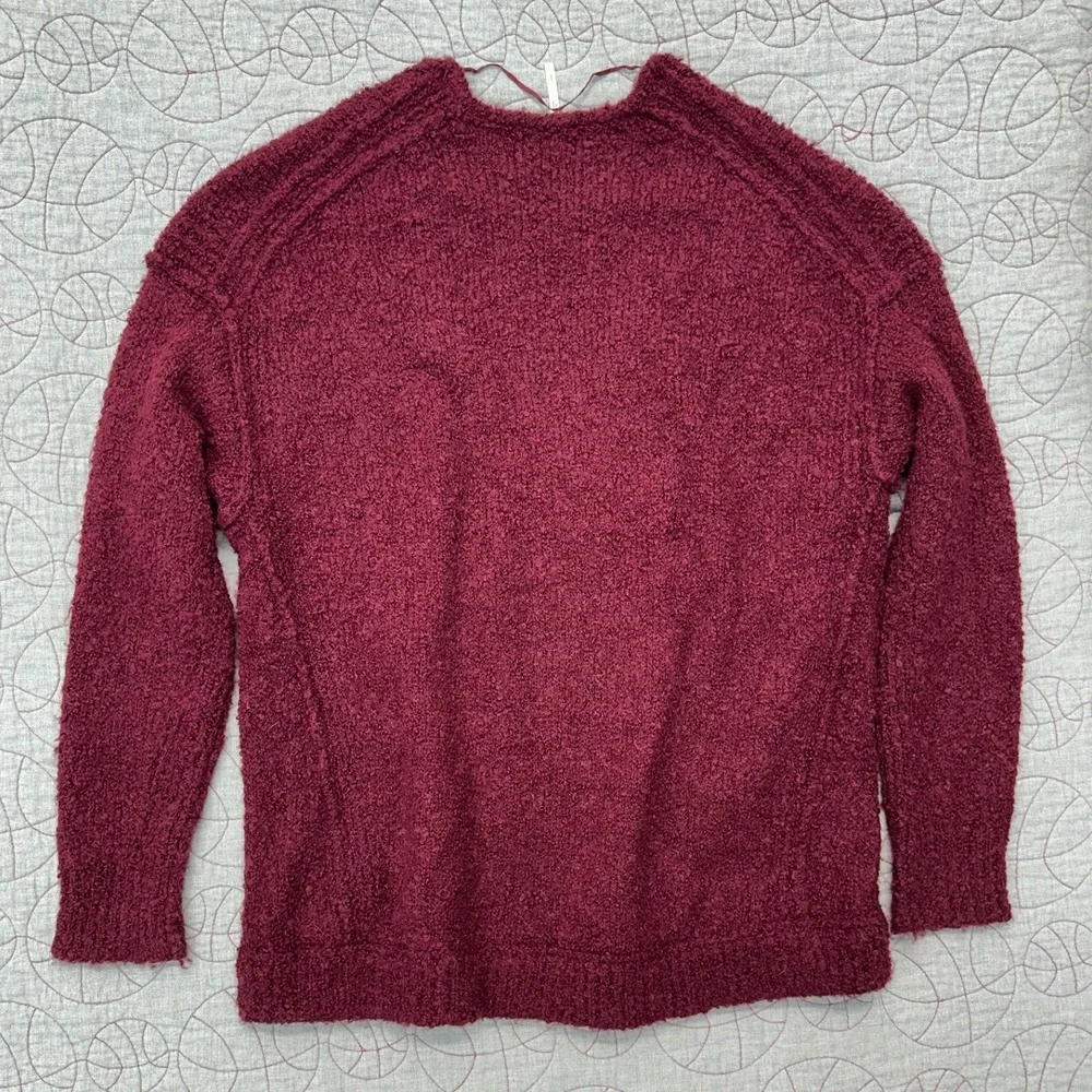 Free People Songbird Sweater Burgundy Alpaca V-Neck Boucle / Women's Small